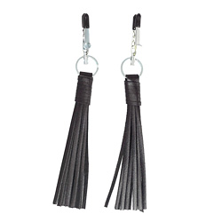 Pinces tétons avec pompons en cuir noir